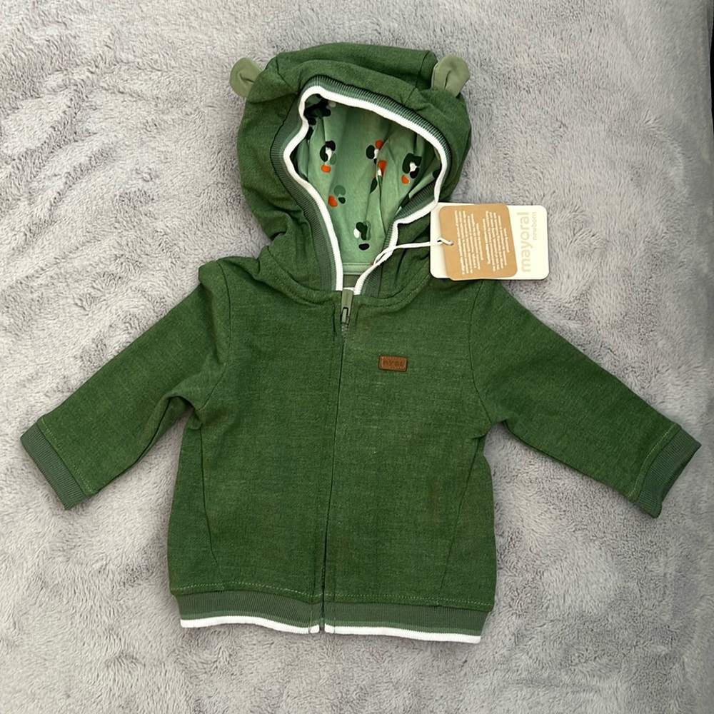 NWT mayoral infant hooded zipper jacket with animal back detail